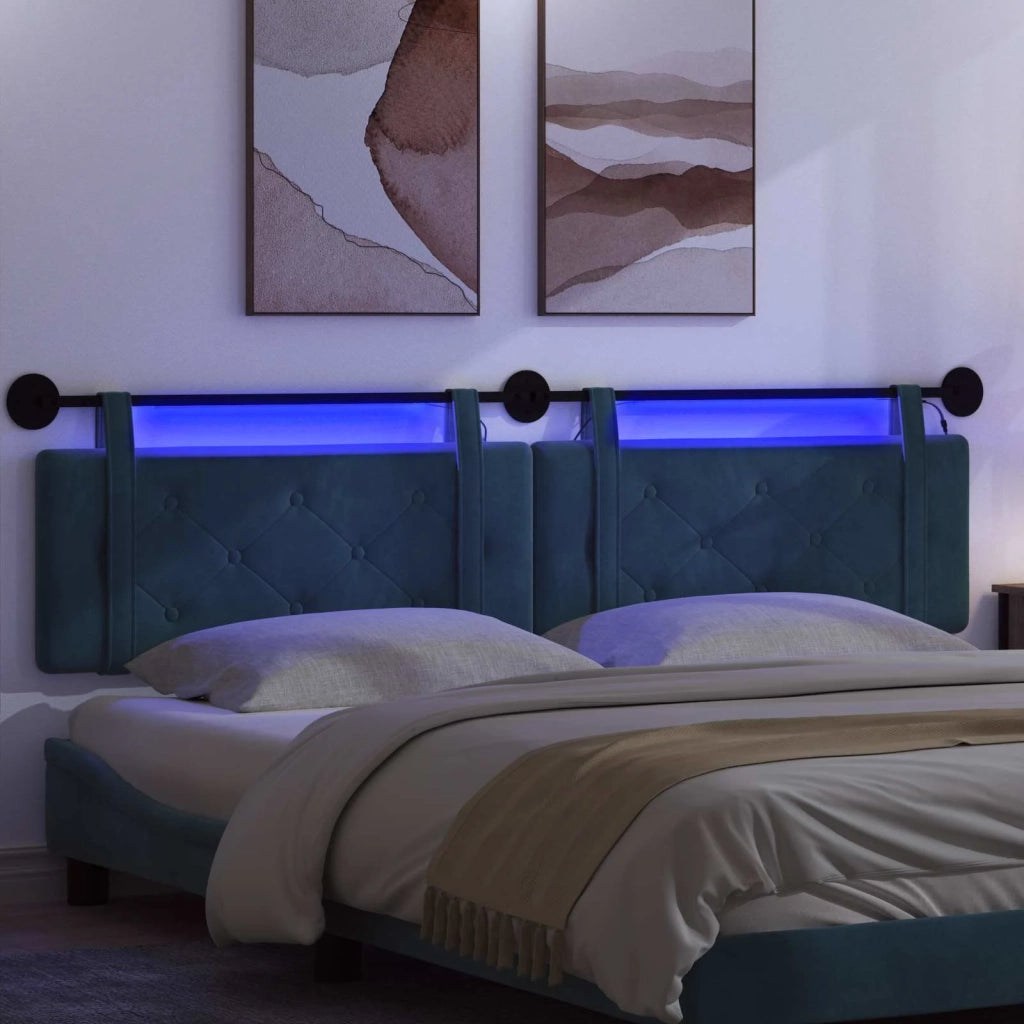 Testiera | Testata sospesa Con luce LED Blu Velluto