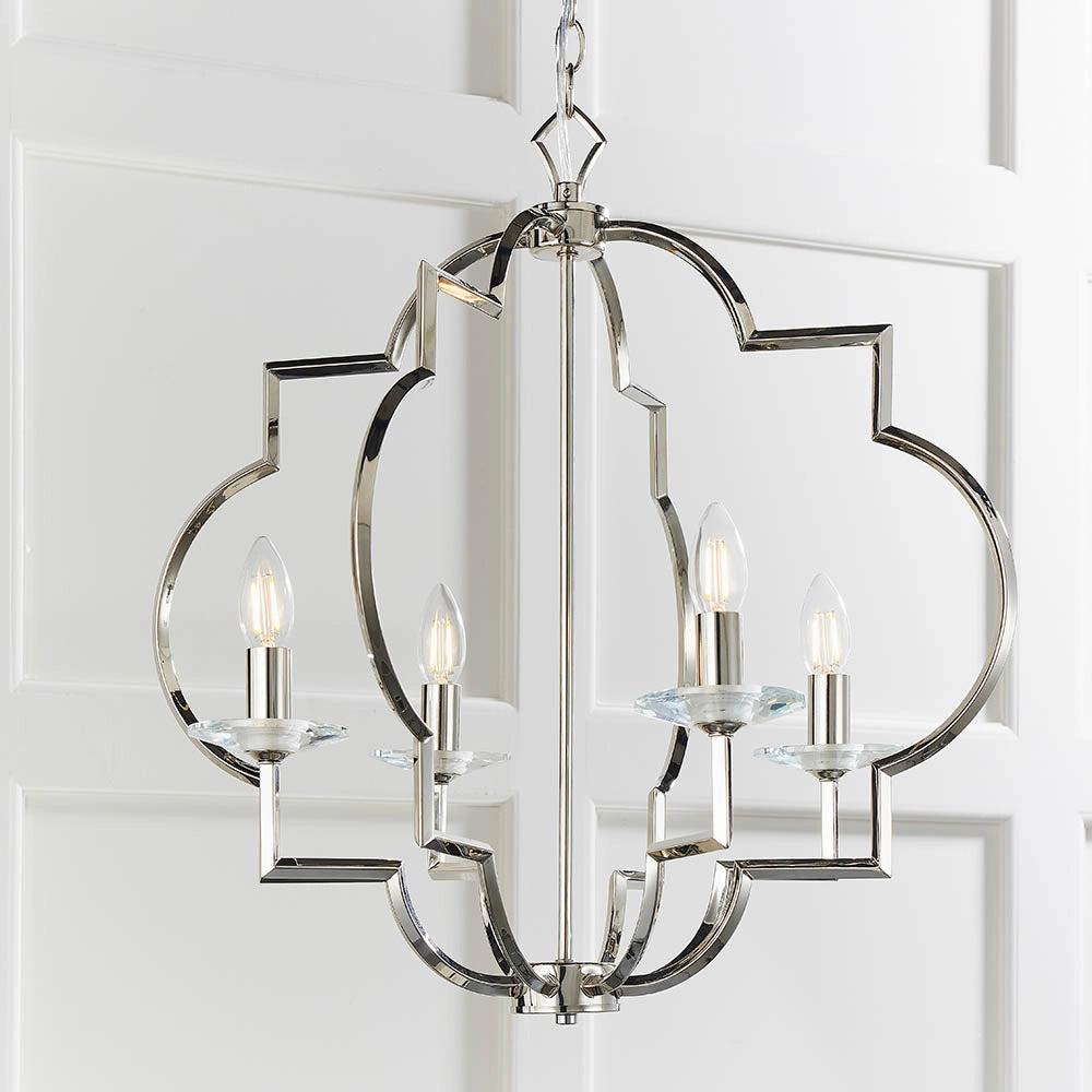 Lampadario vintage Garland nichel lucido cristallo 4xE14 Endon