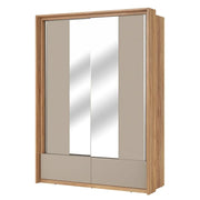 Armadio con 2 porte con specchi, 2 cassetti, appendiabiti e 5 ripiani color rovere e beige – Collezione VOX