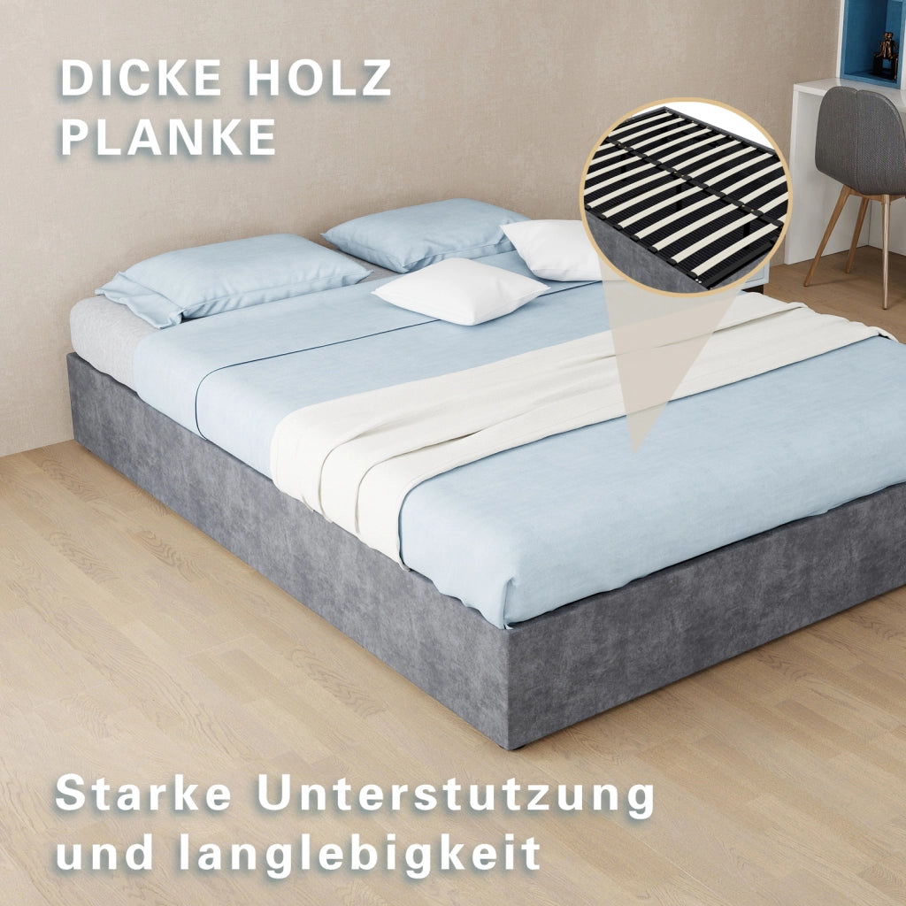 LETTO Struttura letto 140x200 cm Grigio in tessuto e metallo