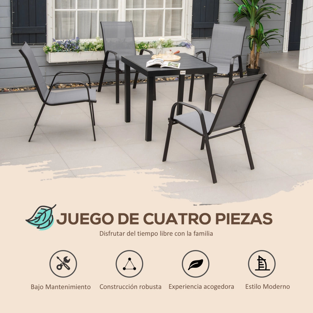 Set 4 Sedie da Giardino Apilabili con Seduta in Textilene ¨C zephmum ¨C Grigio Scuro 54x75.5x95 cm