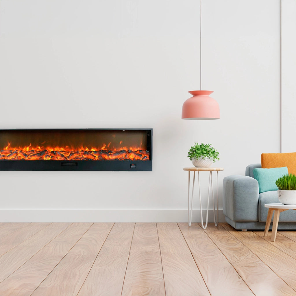 Sined Caminetto Etna Caminetto Elettrico Per Incassare Da 3 Metri Con Potenza 1500w Nero Grande Caminetto Elettrico Da Appoggio Da Interno Reale Effetto Fiamma Comandi Manuali e Telecomando
