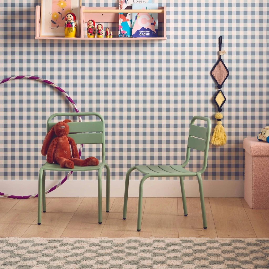 Set di 2 sedie in metallo per bambini, verde chiaro