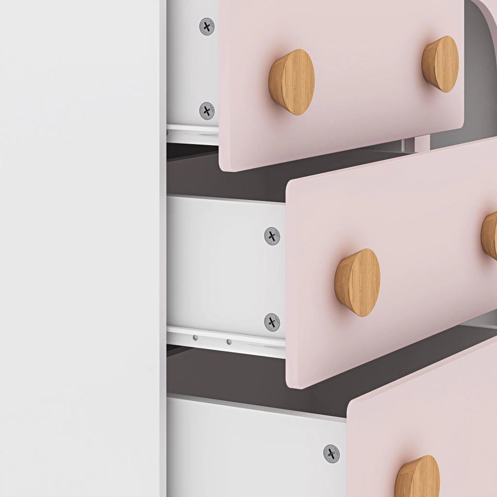 Cassettiera Vaarentaa per Cameretta con 3 Cassetti e 2 Vani Aperti 79x41x66 cm - Bianco/Rosa [en.casa]