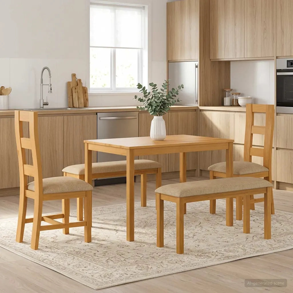 Set da pranzo 5 pz Beige Legno di Quercia Massello 3430288