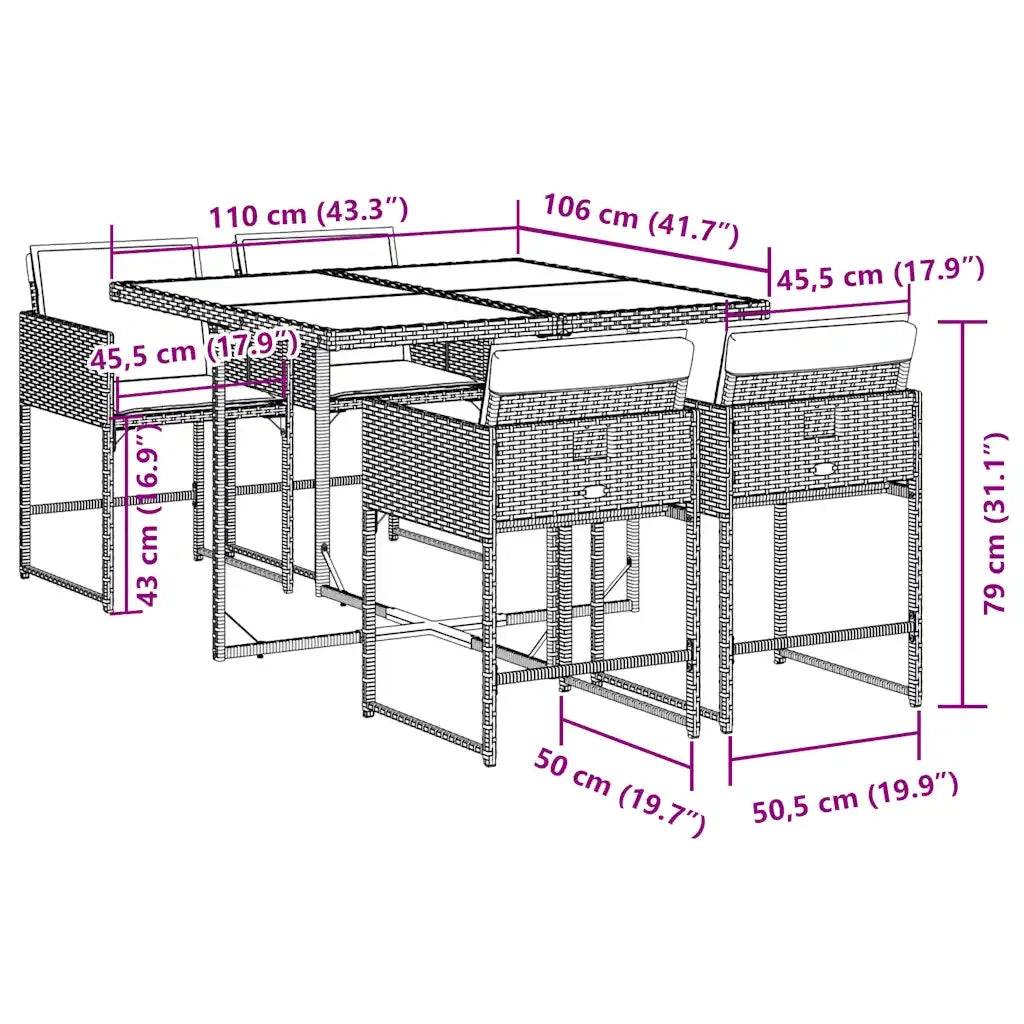 Set da Pranzo da Giardino 5 pz con Cuscini in Polyrattan Grigio