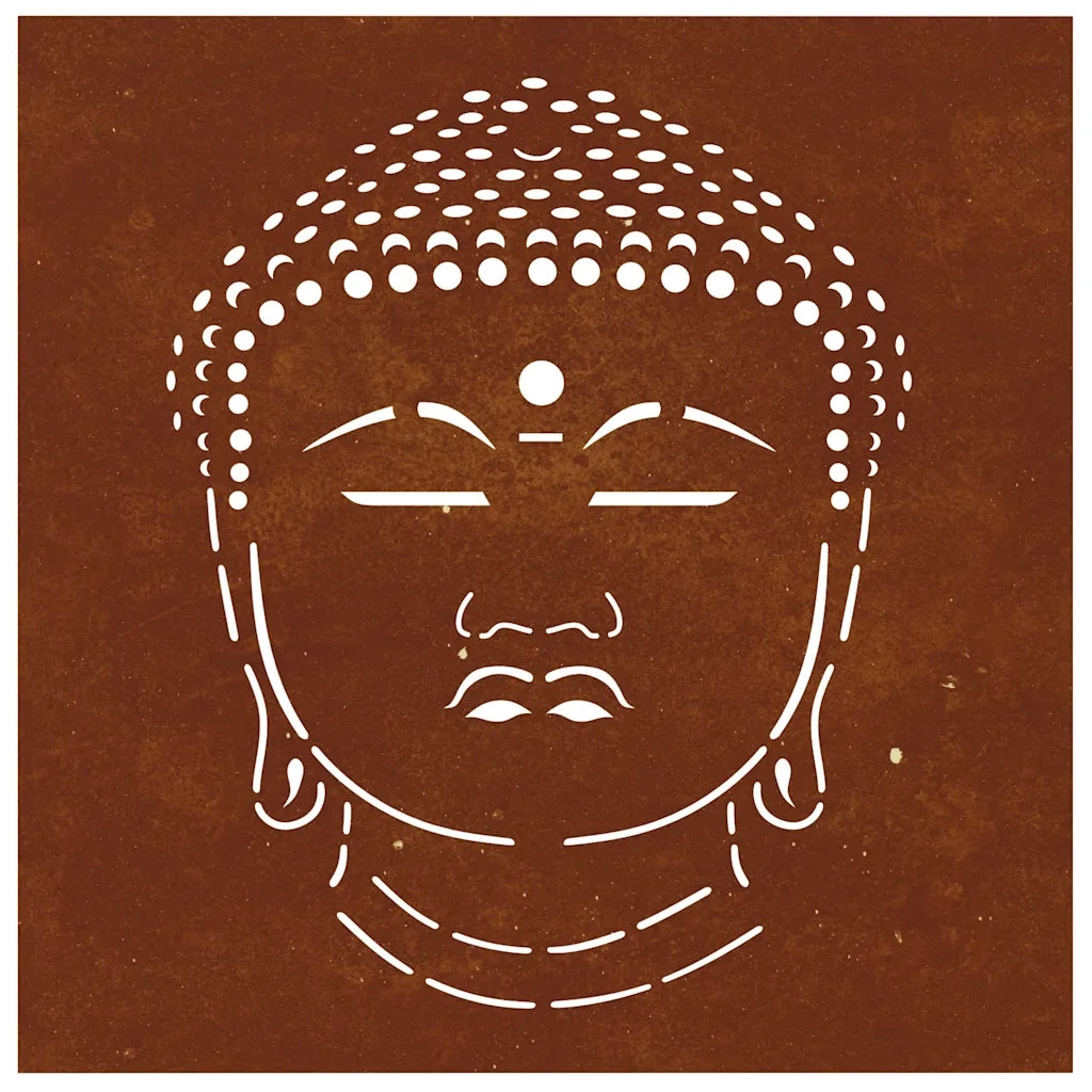 Decorazione Muro Giardino 55x55 cm Testa Buddha Acciaio Corten 824504