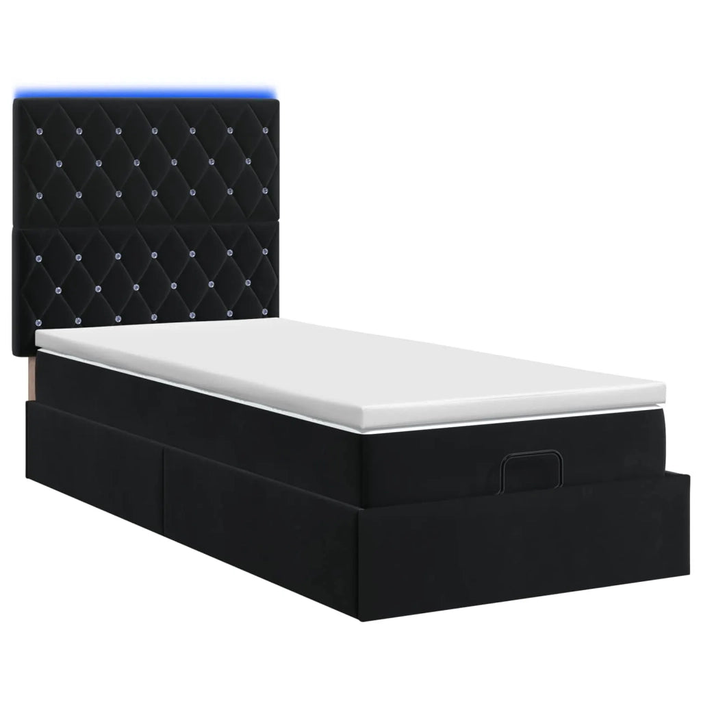 Letto Ottomano con Materasso e LED Nero 80 x 200 cm Velluto 3458195