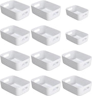 Opbergmandi 12 pezzi di contenitori di plastica a maniglione multifunzionali per cucina, ufficio, armadio e bagno - bianchi