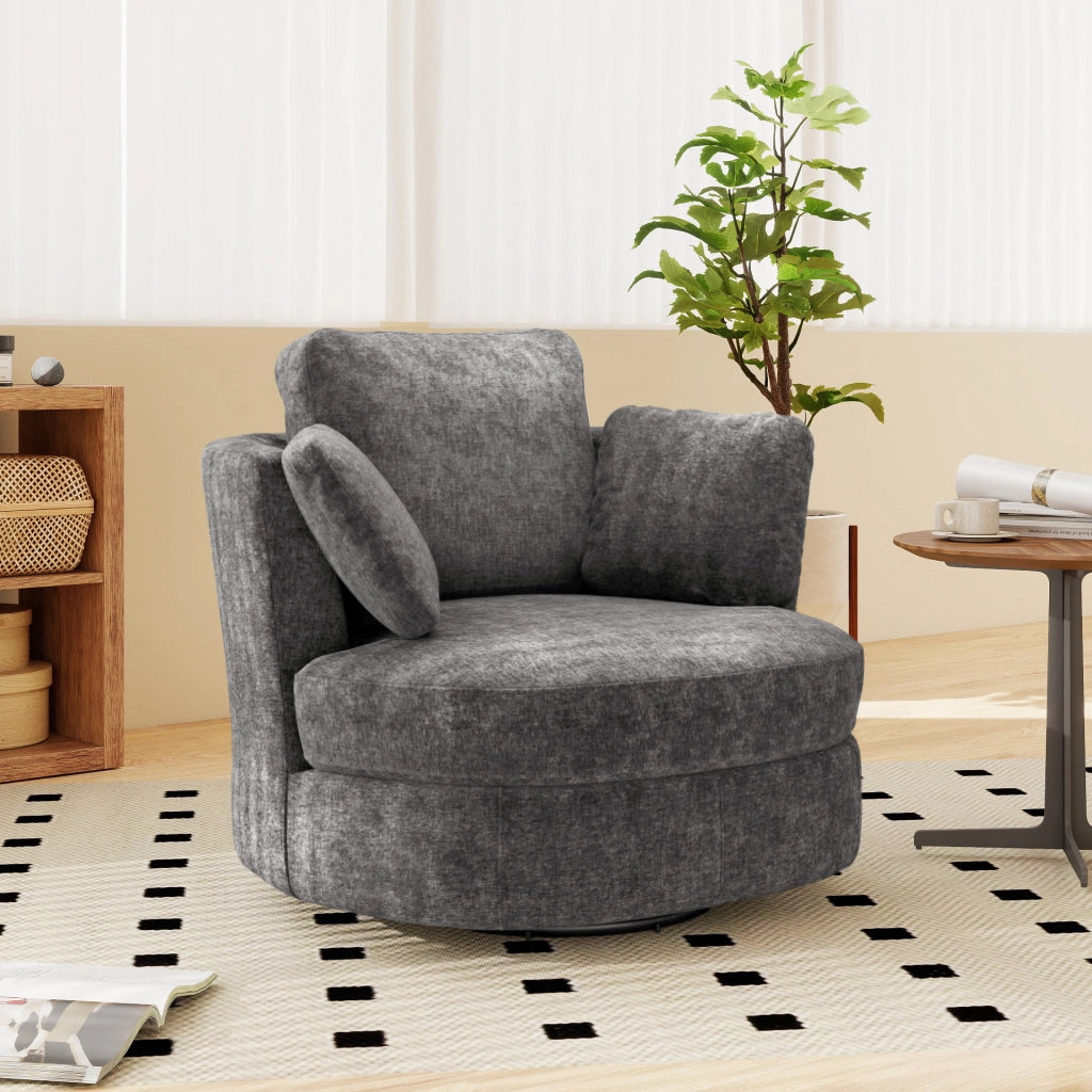 Poltrona XXL moderna - Zephmum- Grigio Chenille, 3 cuscini indipendenti, imbottitura elastica