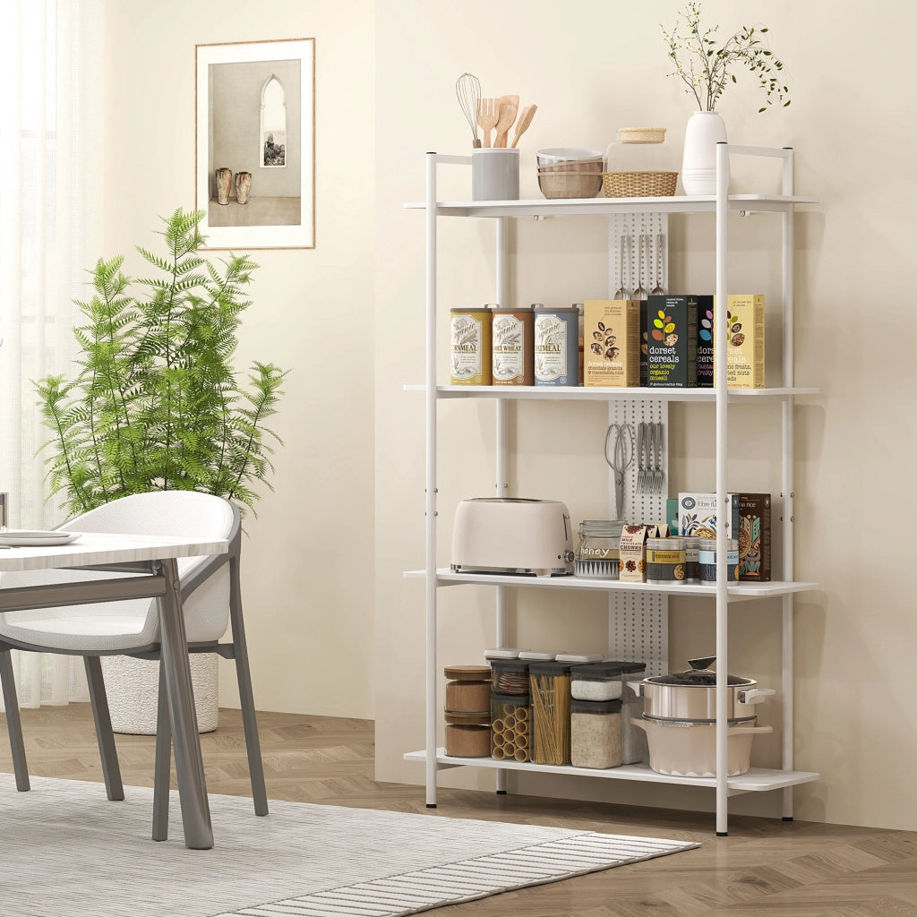 Libreria Scaffale 4 Livelli con Pannello Perforato ¨C Zephmum ¨C Bianco 80x24x180