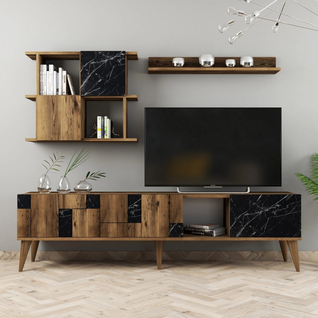 Mobile Soggiorno Casaluce, Parete Attrezzata Modulabile, Marrone Noce