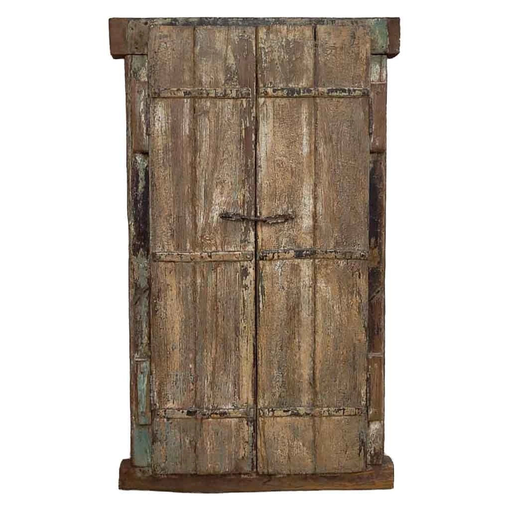 Finestra in legno con finitura artigianale marrone, 86x10x145h cm