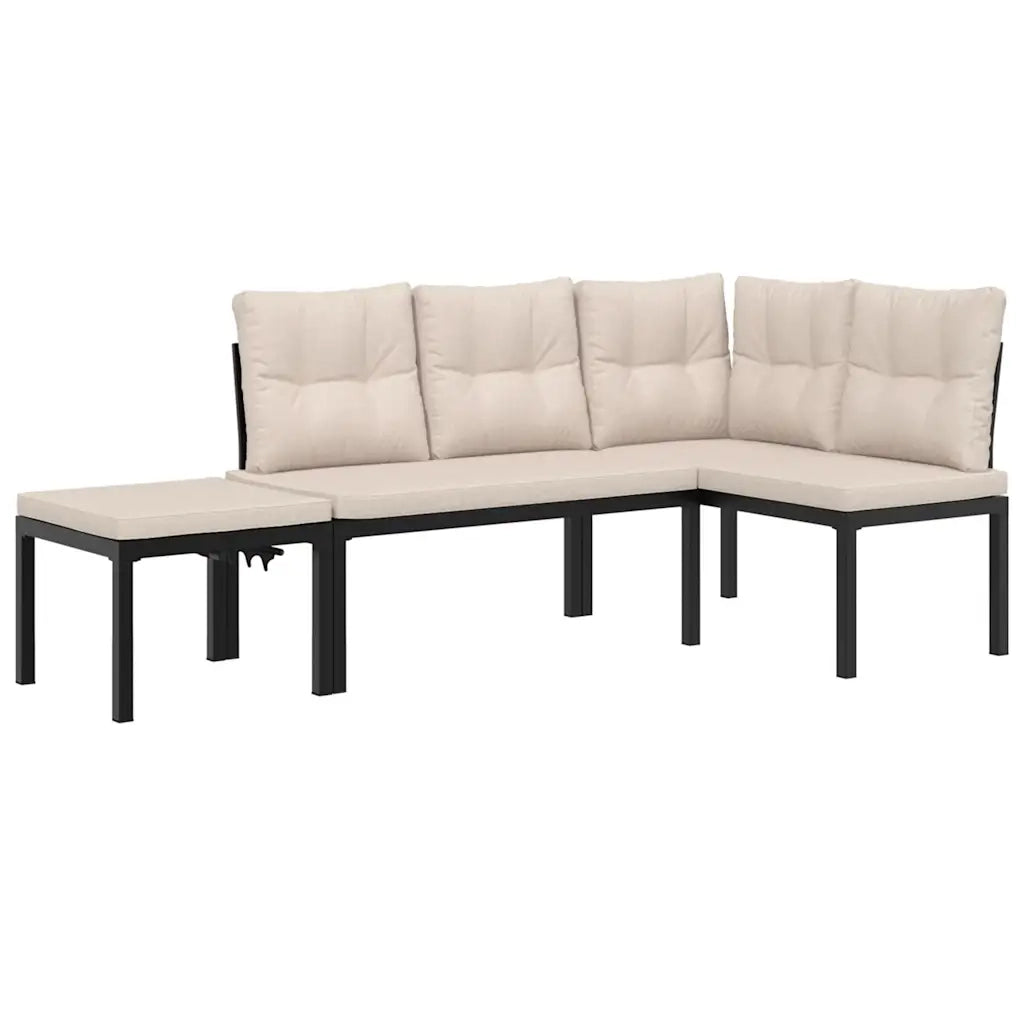Set Panche Giardino Cuscini 3pz Nero Acciaio Verniciato Polvere