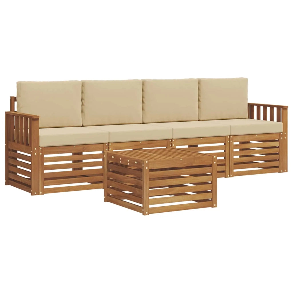 Set divani 5 pcs Naturale e Beige Legno di Acacia Massello 3374323