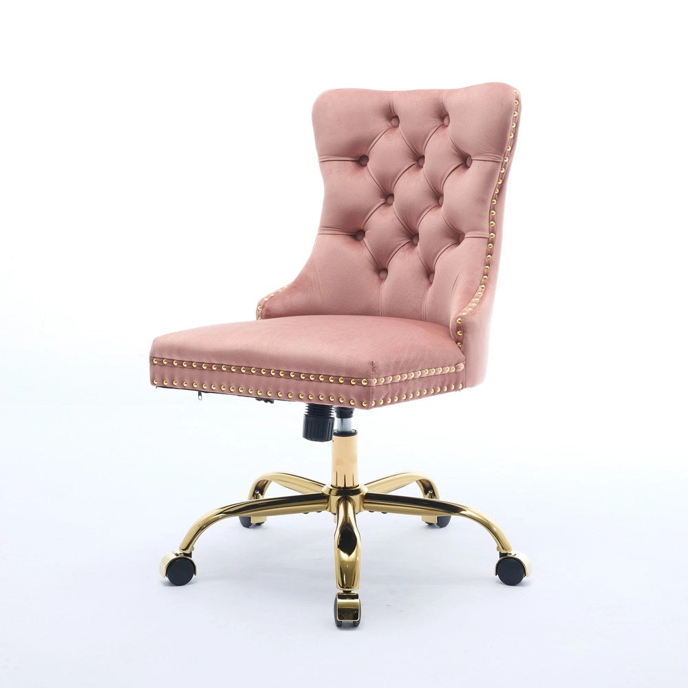 Sedia da Ufficio Velluto Trapuntata ¨C Xylo ¨C Rosa, Base Metallo Dorato, Girevole