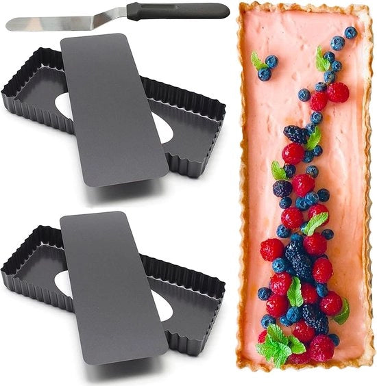 Forma per torta, rettangolare, rimovibile: dolce, quiche, torta, forma per dolci, rivestimento antiaderente, metallo, 36,5 x 14,5 cm, 2 pezzi