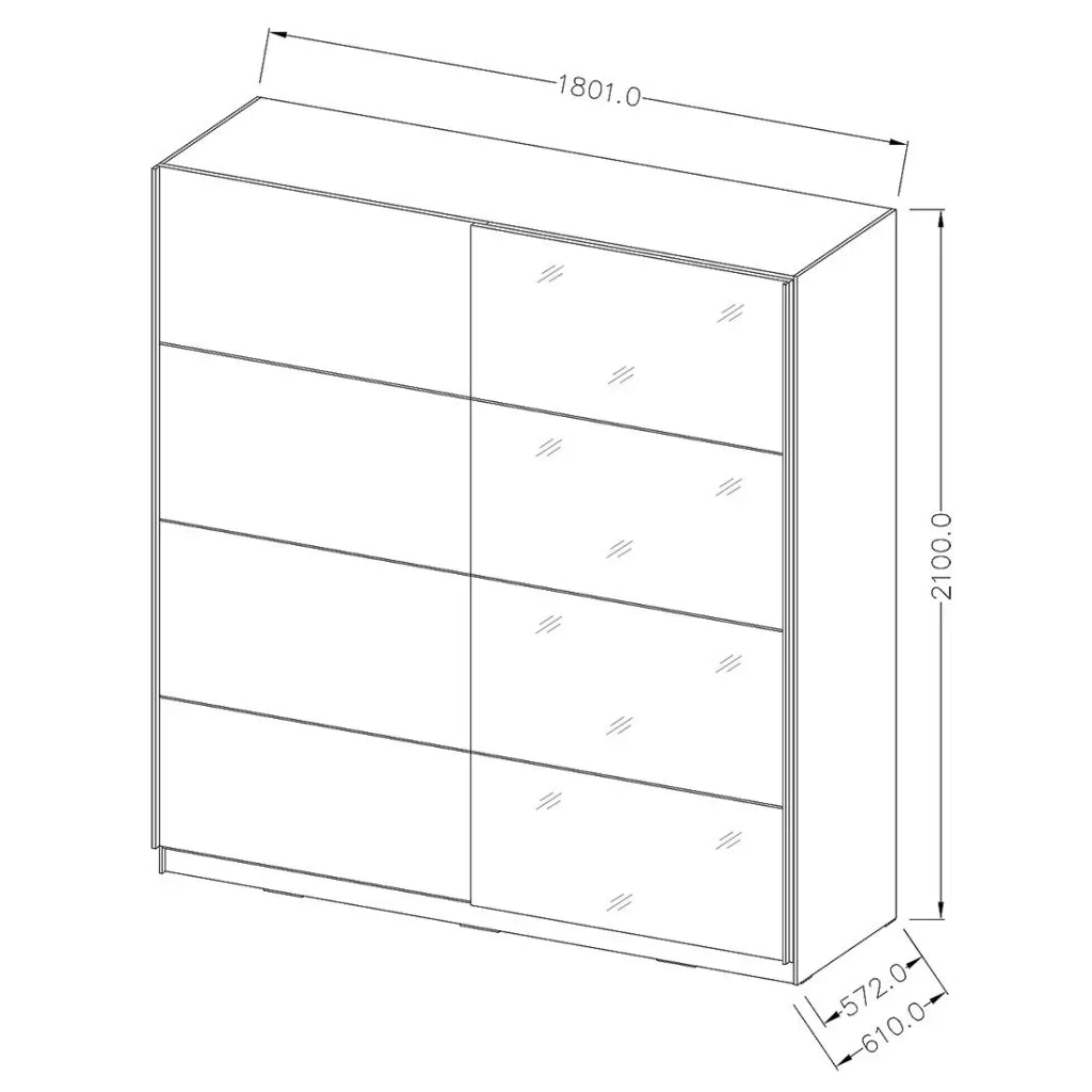 Armadio design 180cm. 2 porte con specchi modulari. Colore nero opaco. Collezione EOS