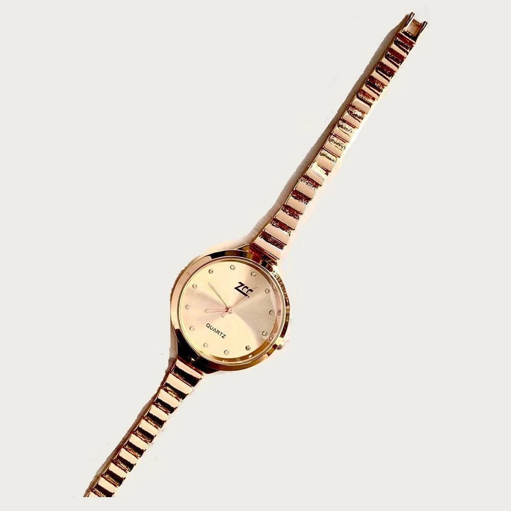 Trade Shop - Orologio Da Polso Zcc Donna Analogico Al Quarzo Acciaio Moderno Fashion Oro Rosa -