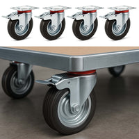 Set 4 ruote piroettanti, freno doppio blocco, Rotella 100mm max 70kg, metallo e gomma piena