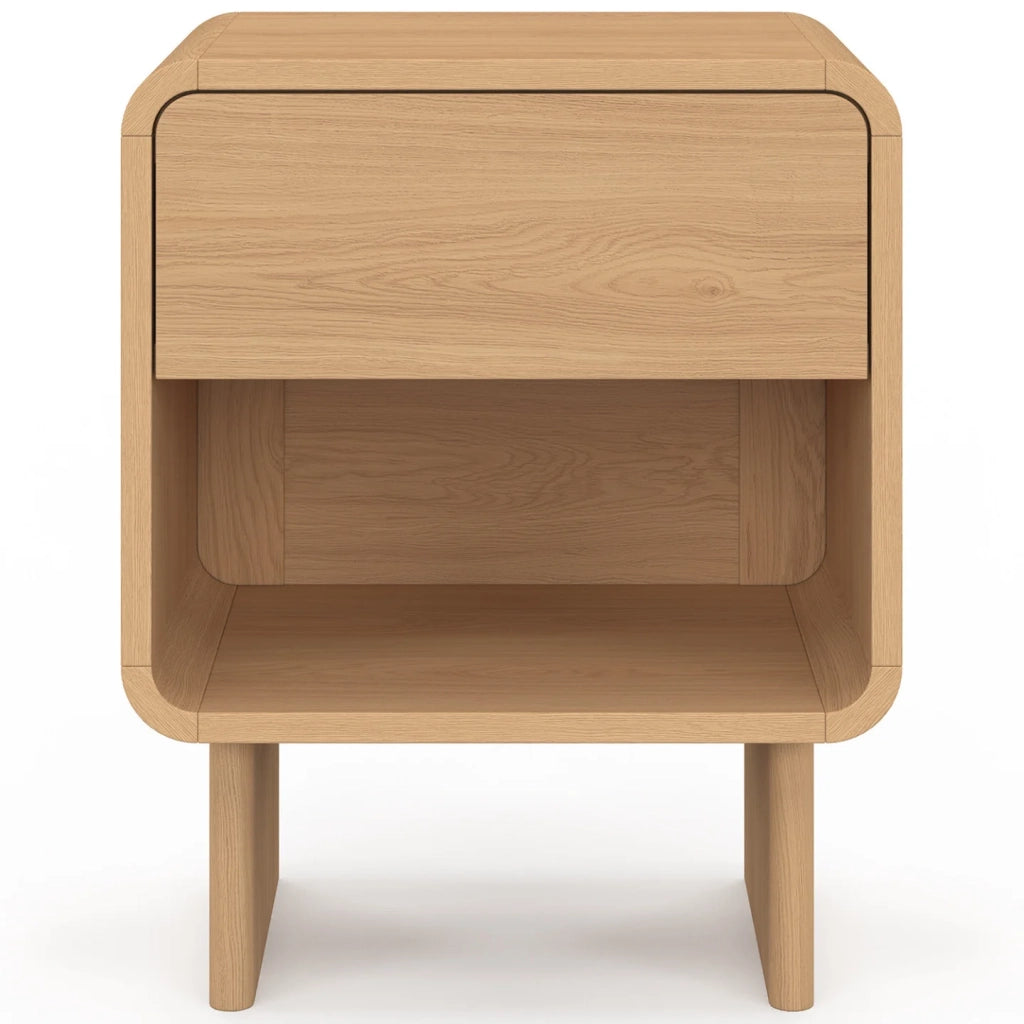 IDMarket - Set di 2 comodini CAPUCINE con 1 cassetto e 1 nicchia, effetto faggio, dal design arrotondato