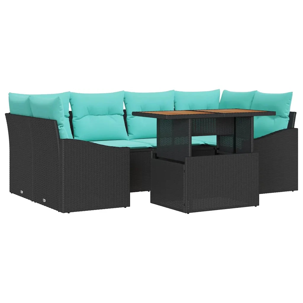 Set da Pranzo per Giardino con cuscino 7 pcs Nero e Verde acqua