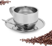 Caffè in Acciaio Inossidabile per Espresso e Cappuccino - Set di Caffettiera con Cucchiaio e Piatto - Caffettiera in Acciaio Durissimo