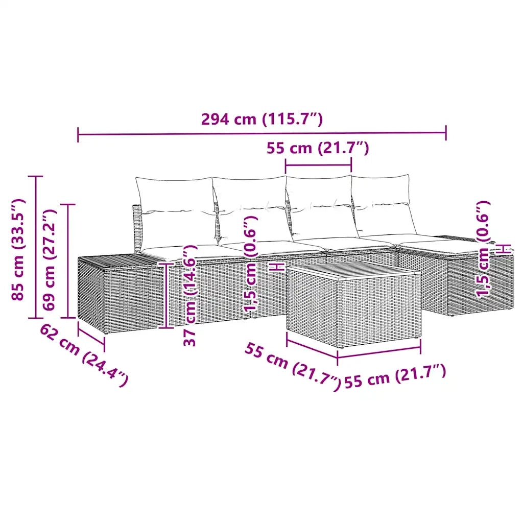 Set Divano da Giardino con cuscino 6 pcs Nero polyrattan 3347943