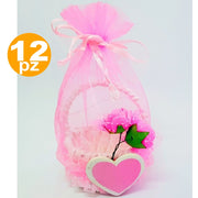 Trade Shop - Bomboniera Cestino Rosa Cuore Sacchetto Organza Portaconfetti Nascita Battesimo -