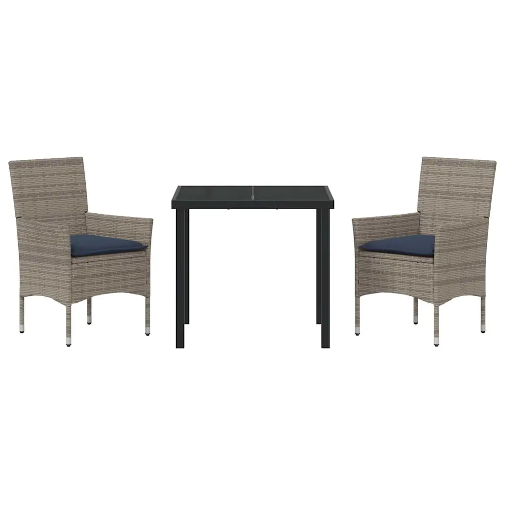 Set di tavolo e sedie con cuscino 3 pcs Grigio Rattan in PE