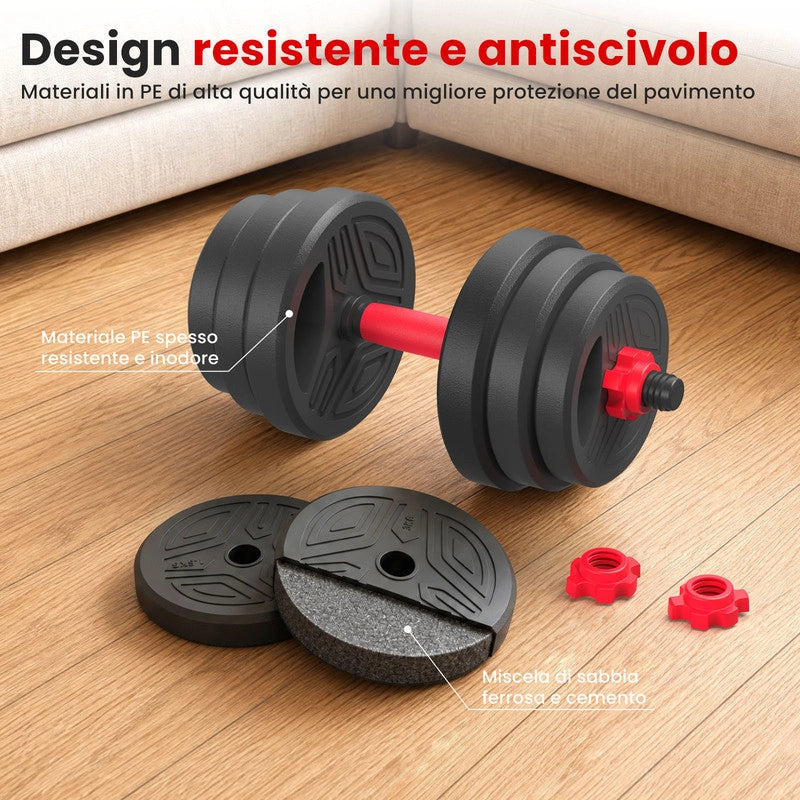 Set Manubri Regolabili 4 in 1 Multifunzionale, Trasformabile in Bilanciere Kettlebell Supporto Flessioni, Dadi Blocco Sicuro, Risparmio Spazio
