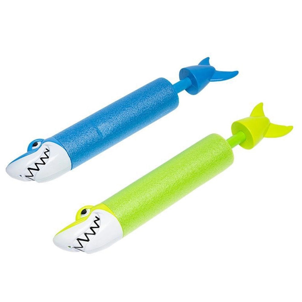 Trade Shop - Tubo Spara Acqua 33x5cm 90ml A Forma Di Squalo Pompa Giocattolo 2 Colori 6722076 -