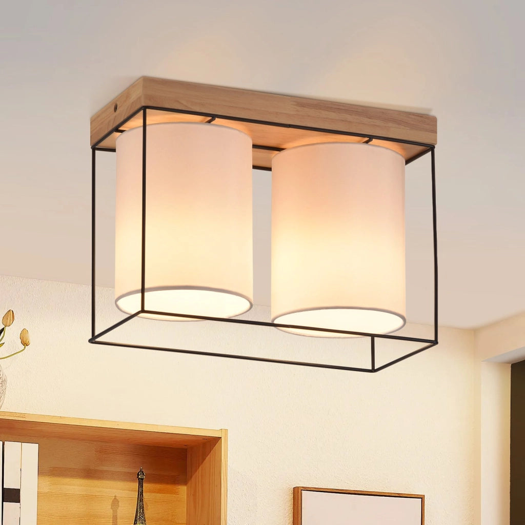 ZMH Lampada da soffitto vintage 2 fiamma E14 paralume tessuto industriale per soggiorno