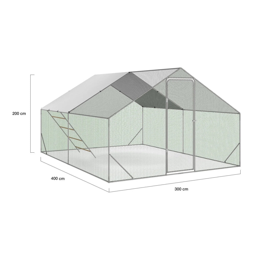 IDMarket - Pollaio 12 m² 4x3 M con grande trespolo 4 livelli in legno di acciaio zincato