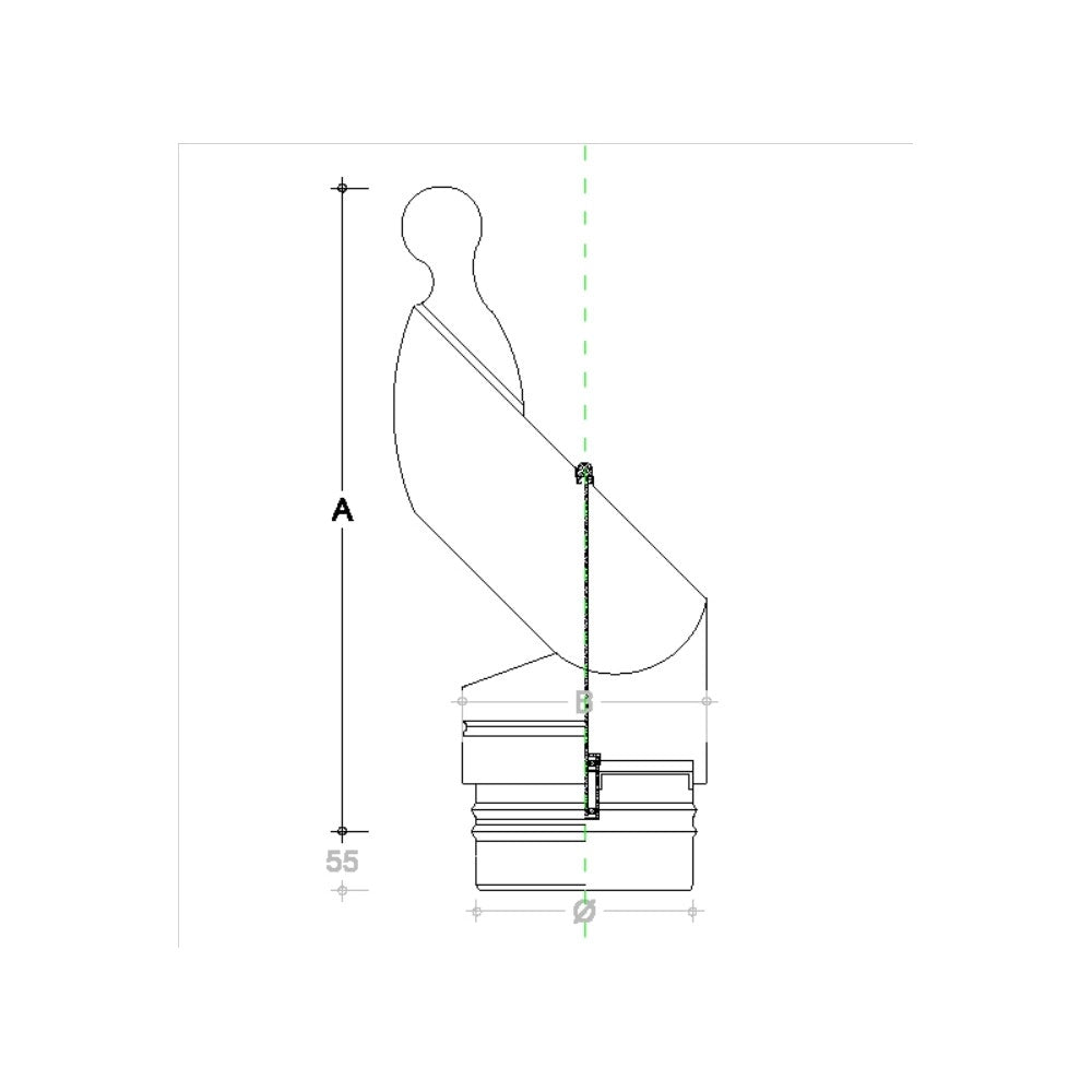 Fumaiolo gallo da 220mm in acciaio inox base tonda innesto m maschio