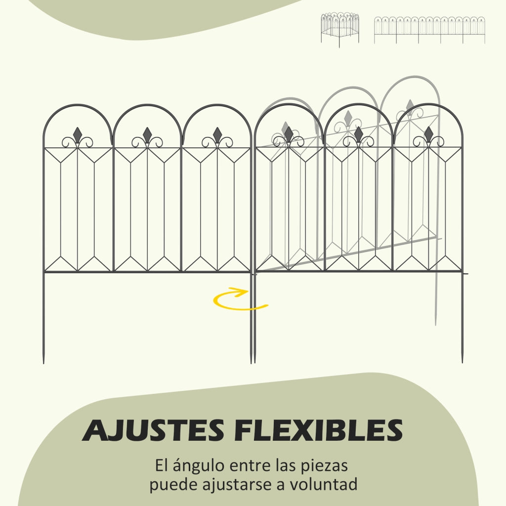 Set 5 Recinzioni Decorative Giardino Metallo 305x79,5 cm Nero ¨C zephmum ¨C Nero Metallo