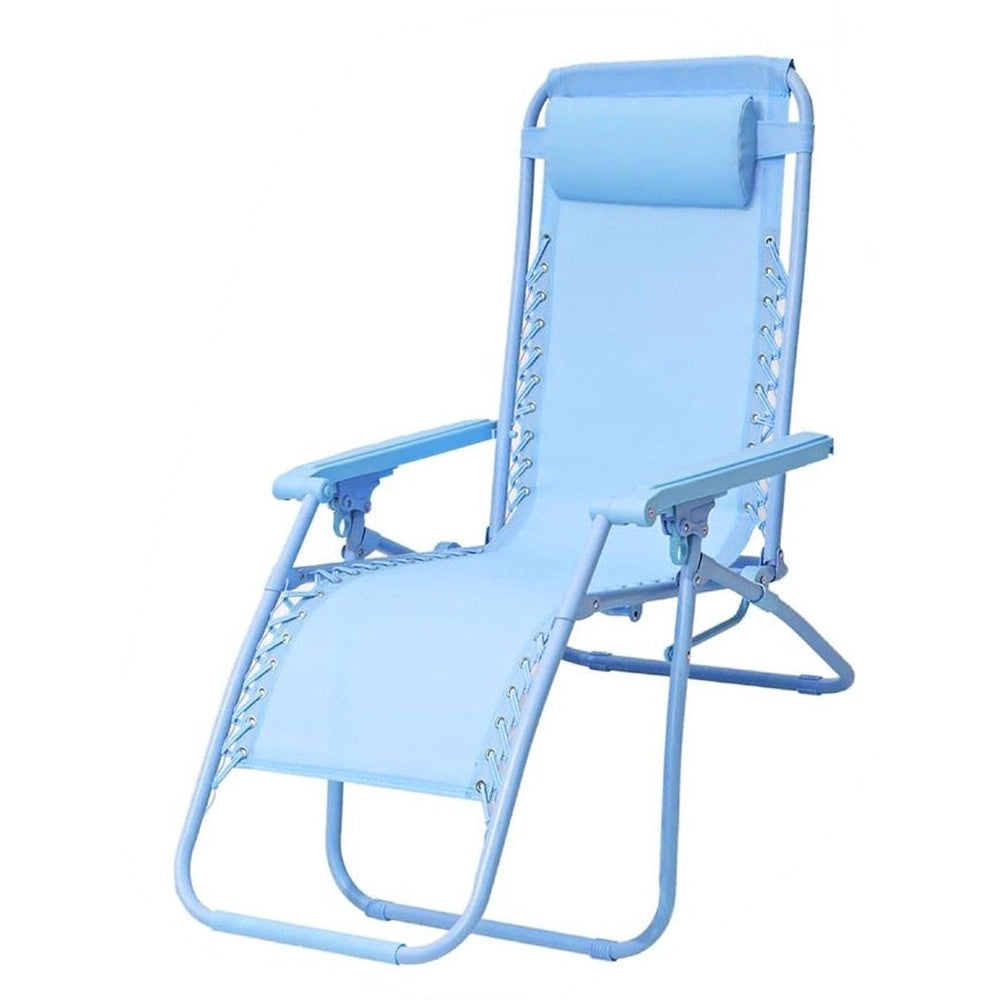 Trade Shop - Sedia Sdraio In Textilene Pieghevole Reclinabile Con Poggiatesta Da Giardino Colorata - Azzurro