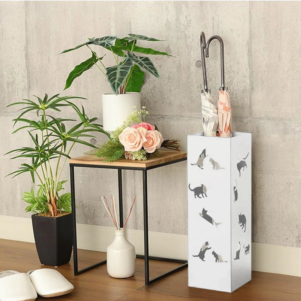 Portaombrelli per Ingresso Design Gatti Porta Ombrelli 15,5x15,5x49 cm in Ferro Bianco
