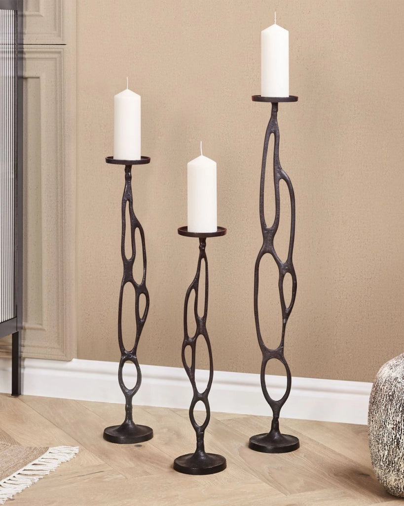 Set di 3 portacandele in metallo nero Tre misure di bastoncini per candele Moderno
