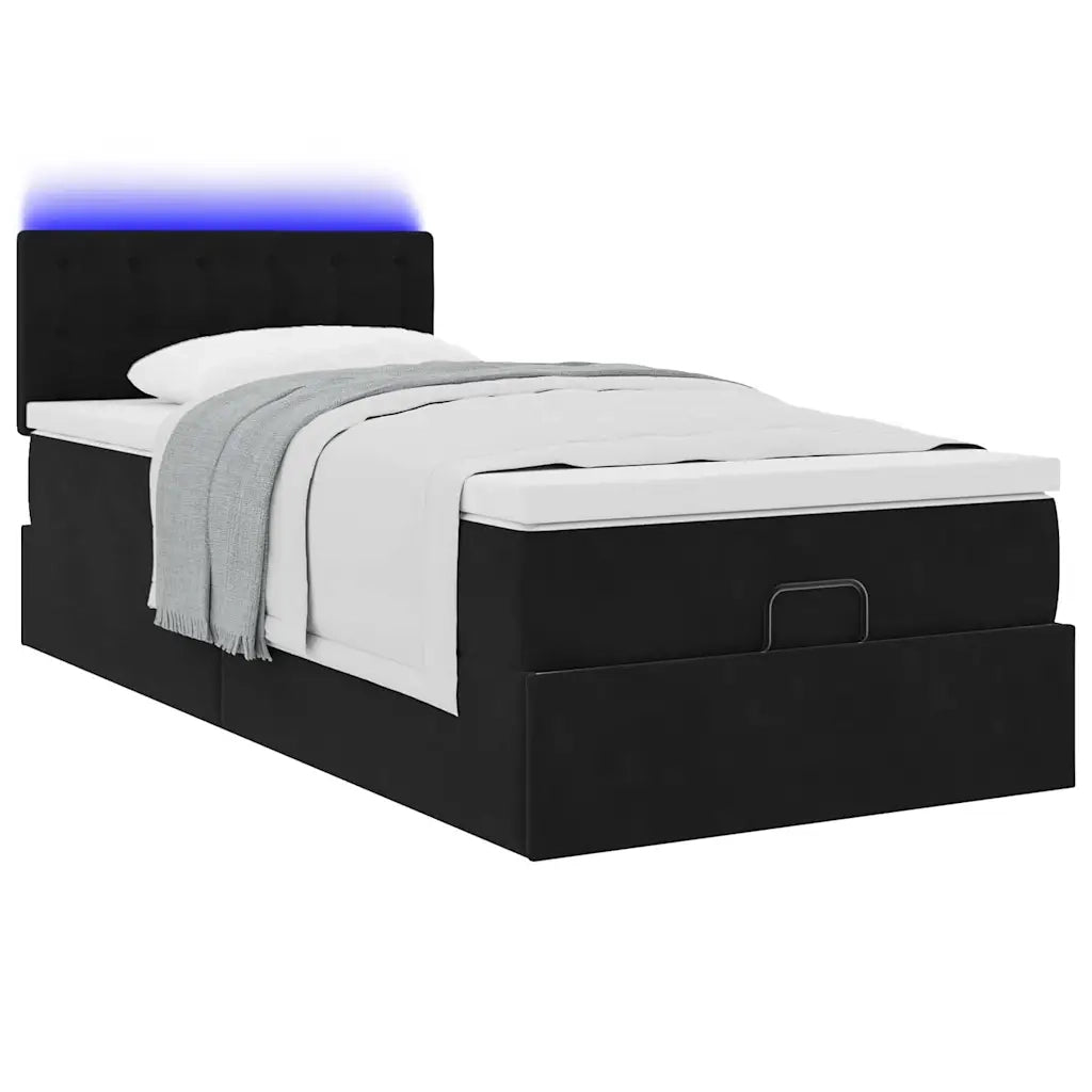 Struttura Letto Pouf con Materasso Nero 100x200 cm Velluto