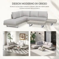 Set Giardino Esterno, Salotto da Giardino, Set Divani da Esterno con Tavolino da Giardino, Mobili da Giardino in Rattan Grigio