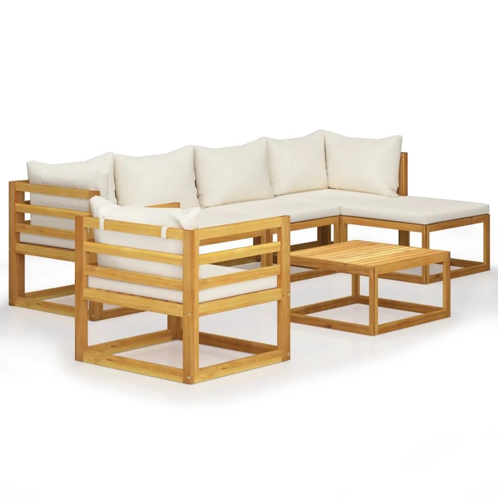 Mobili da giardino mobili da esterno Set di mobili da 7 pezzi con cuscino color crema in legno massello di acacia 02_0017060