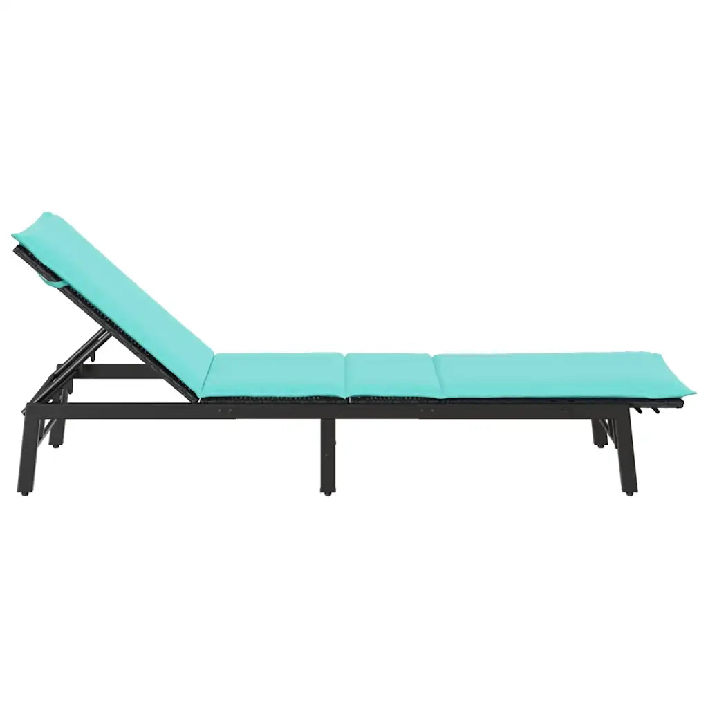 Lettino Prendisole | Sdraio da giardino | Lettino da sole con Cuscino Nero in Polyrattan