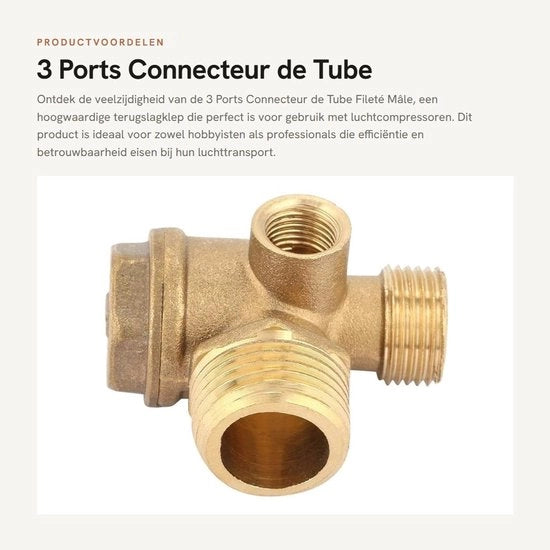 Terugslagklep in rame 10x16x20mm - Terugslagklep per compressore d'aria - Viti a vite esterne - Pressione normale - Leggero 81g - Tre connessioni - Valvola di scarico