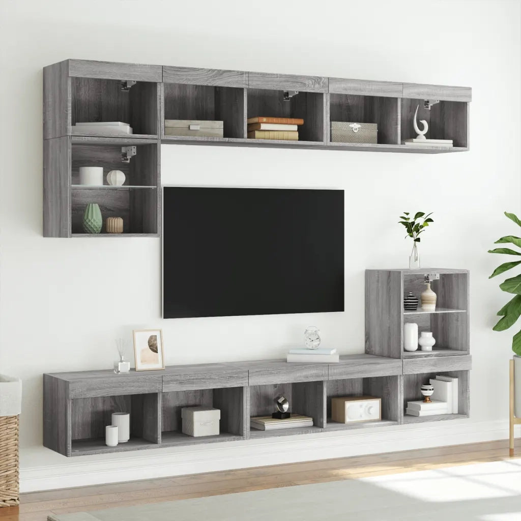 Mobili Porta TV con Luci LED 2 pz Grigio Sonoma 80x30x30 cm 837152