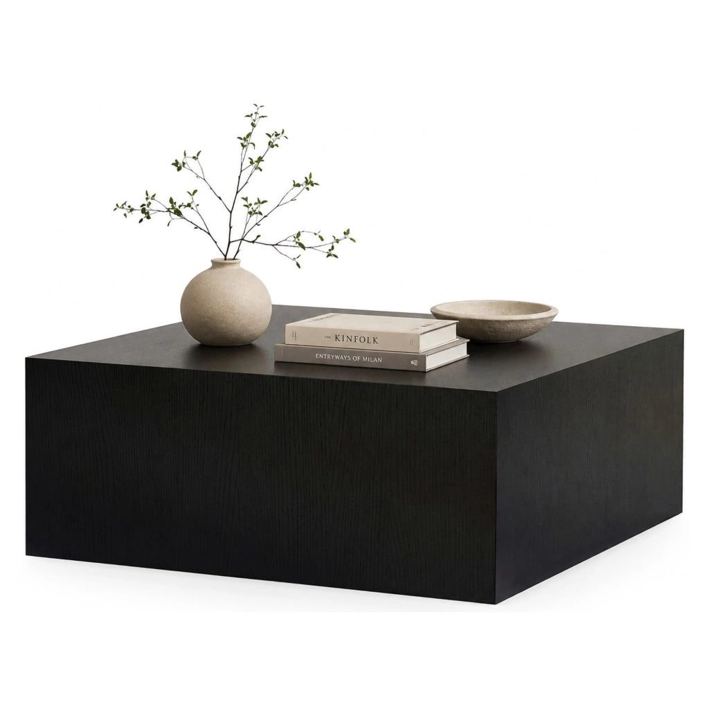 Nofaraka, Tavolino da Salotto Forma Rettangolare, 90x90x35h cm Nero Frassinato