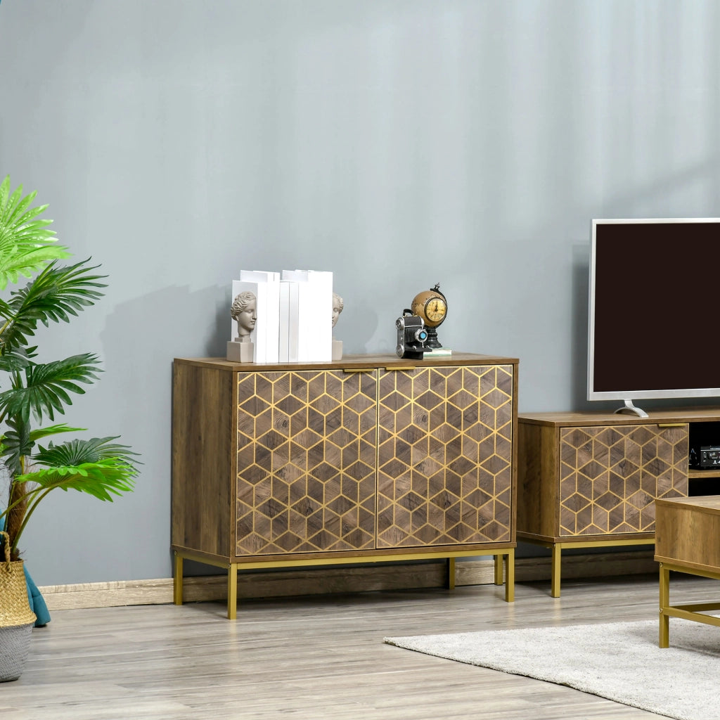 Mobile da Ingresso Moderno con Decori Dorati e Gambe in Acciaio, 99x39x75.5cm