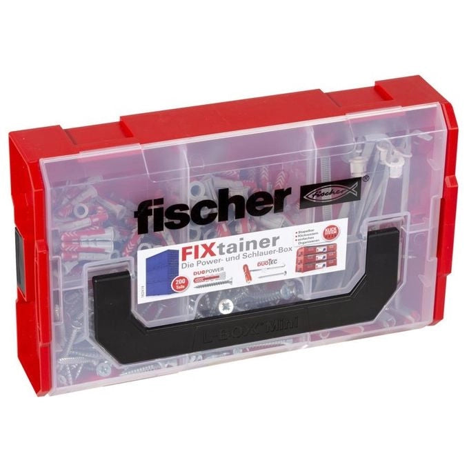 Fischer 539868 FIXtainer Tasselli Universali con Viti 200 Pezzi Grigio Chiaro-Rosso