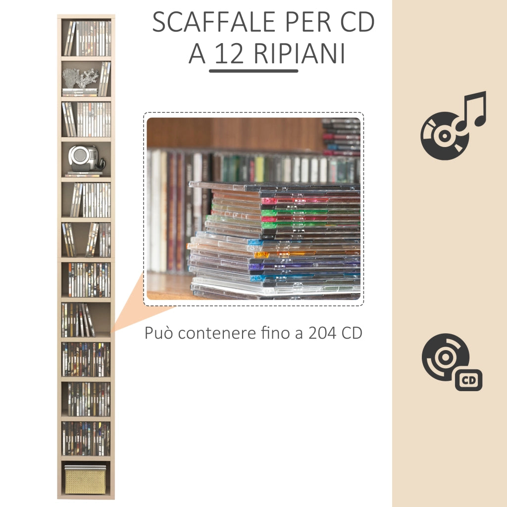 Libreria Porta CD a 12 Ripiani per 204 CD ¨C zephmum ¨C MDF Truciolato Legno 21x20x175 cm