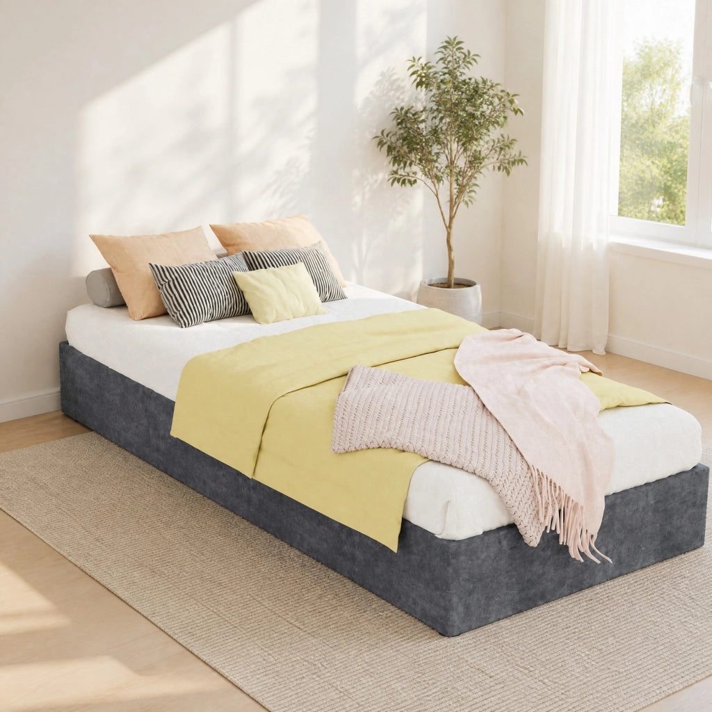Letto singolo imbottito con contenitore pneumatico 90x200 cm; grigio